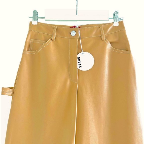 New STAUD Domino Vegan Leather Wide-Leg Pants in Camel Size 4 - Picture 5 of 11